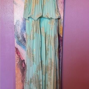 MSK Aqua and Gold Maxi Dress